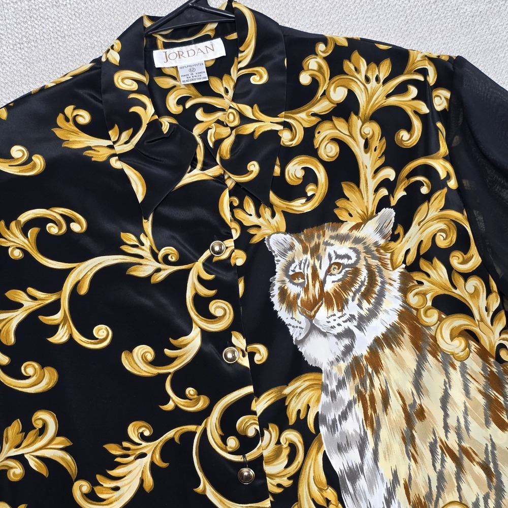 Vintage Jordan Womens Animal Print Button Front Short Sleeve Blouse Size 12